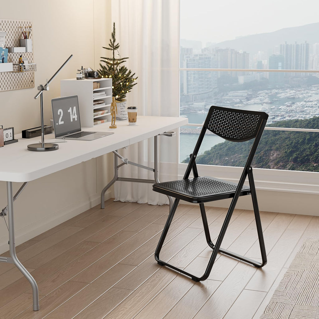Black Plastic Folding Chairs with Mesh Seat, 10 Pack A1052