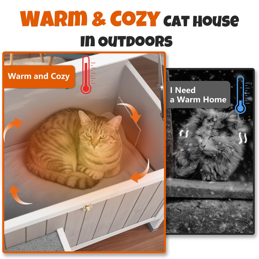 Weatherproof Wooden Outdoor Cat House with Escape Doors J2450