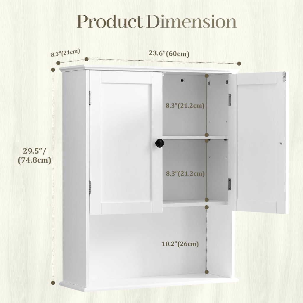 White 30" x 24" Wall Mounted Bathroom Cabinet with Adjustable Shelves Z1217