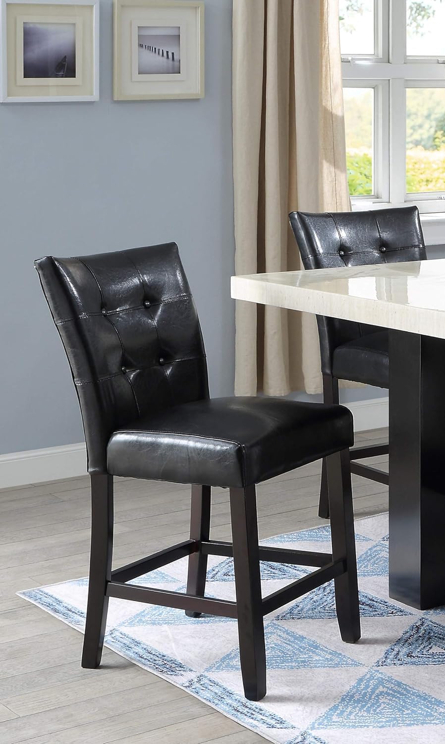 Set of 2 Black Faux Leather Tufted Counter Height Dining Chairs P243314