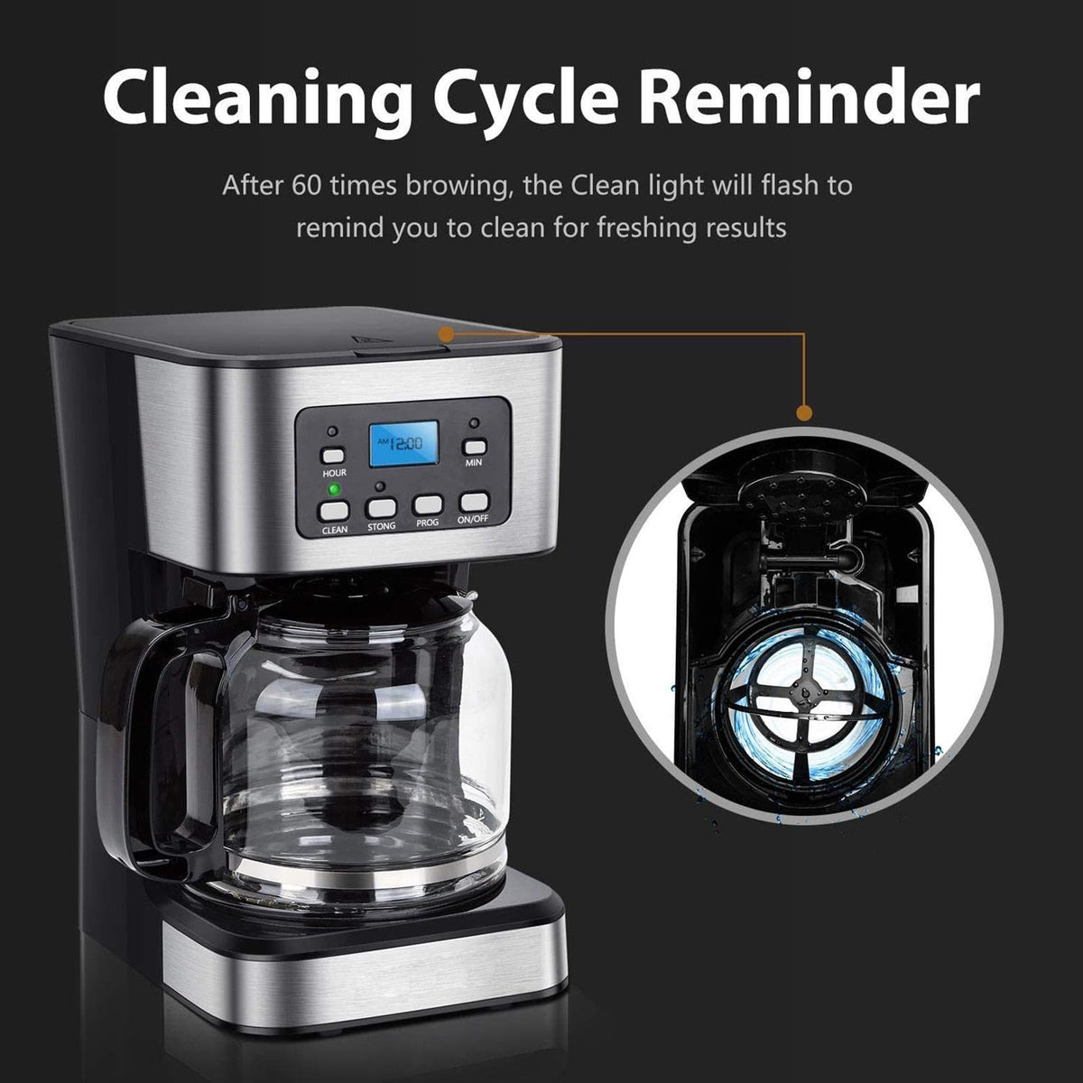 12 Cup Programmable Drip Coffee Maker with Glass Carafe G117