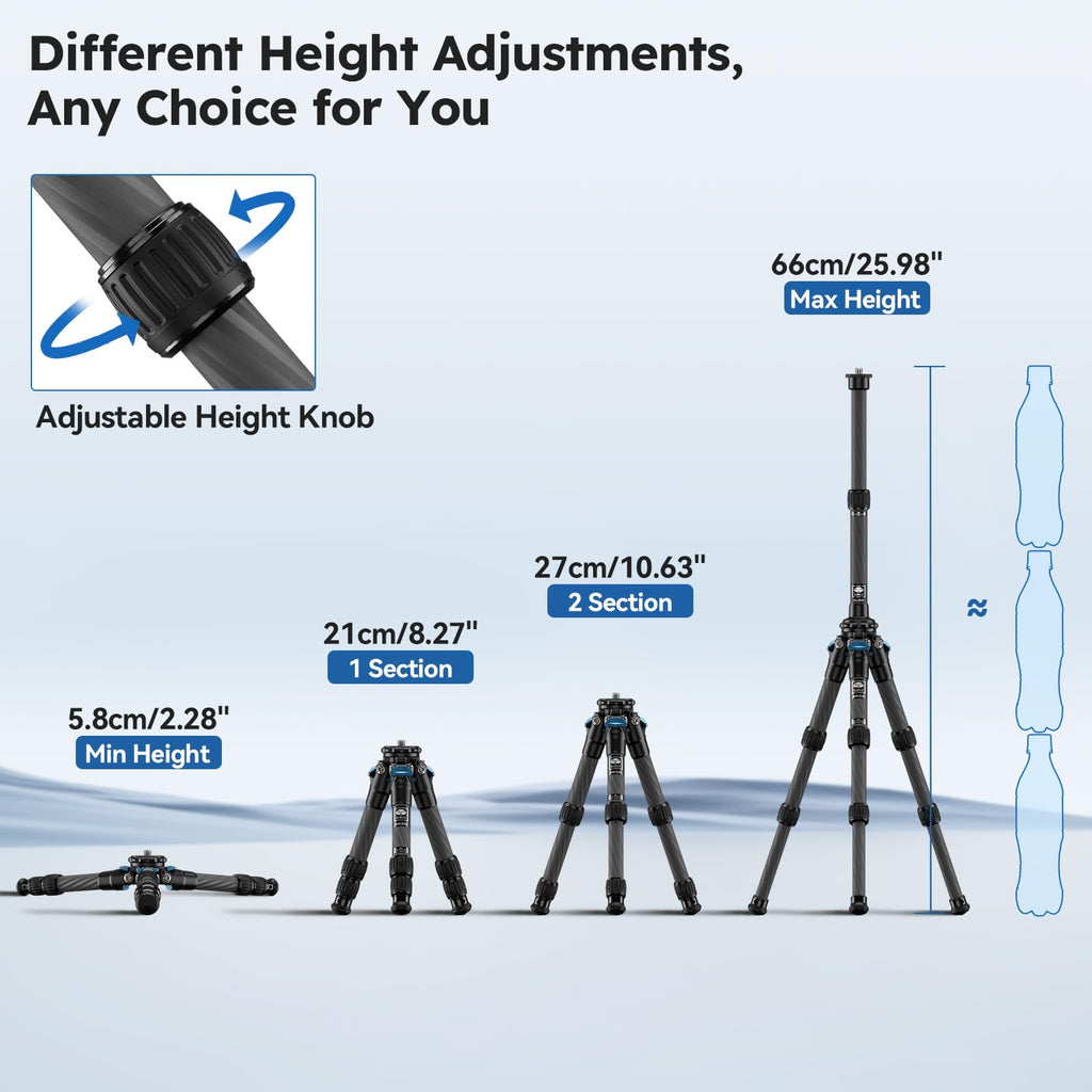 Lightweight Carbon Fiber Mini Travel Tripod K528
