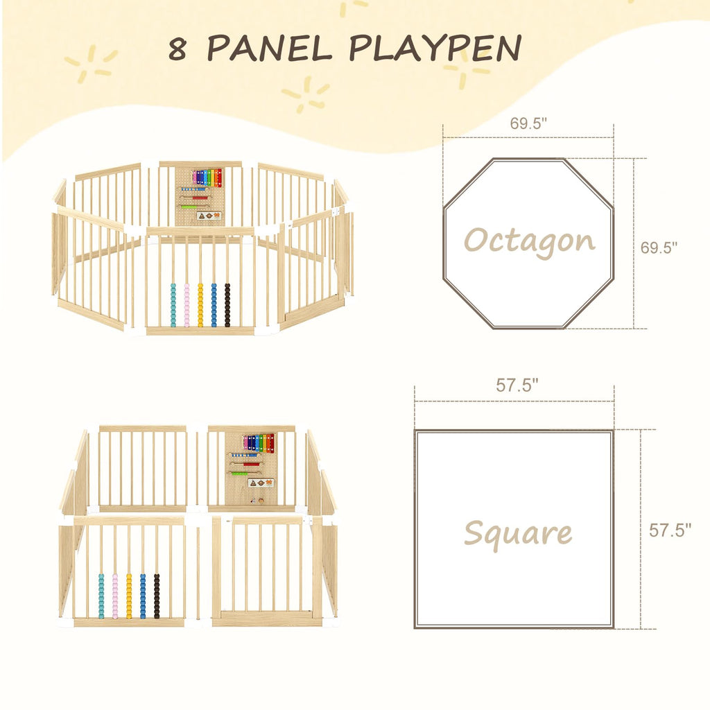 Foldable Wooden Baby Playpen with Locking Gate M38547