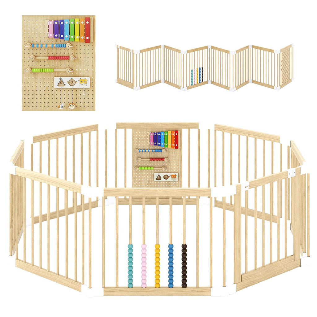 Foldable Wooden Baby Playpen with Locking Gate M38547
