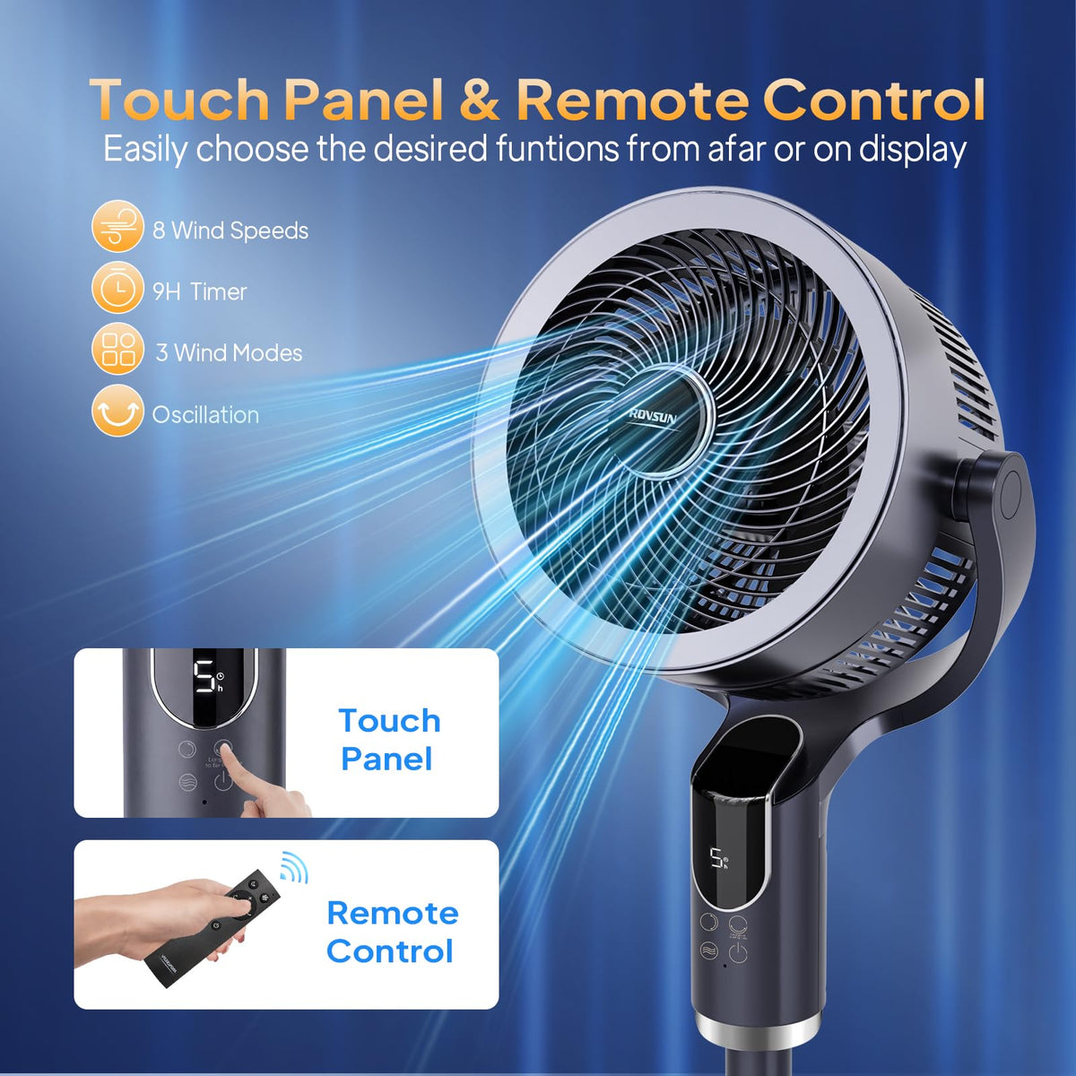 43 Inch Oscillating Pedestal Fan with Remote, Dark Grey B76147