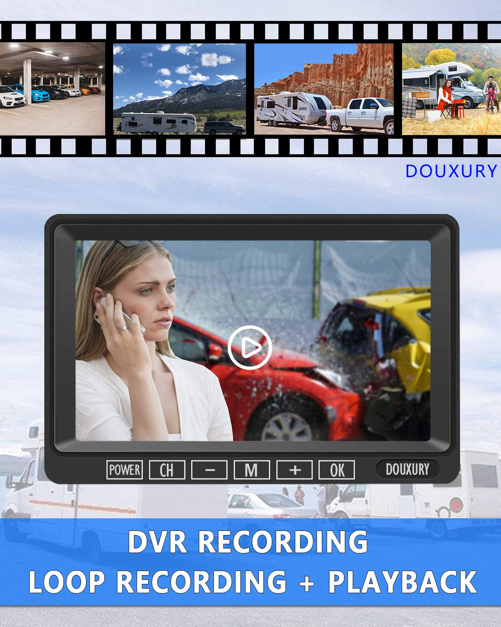 1080P Wireless Backup Camera System with 7'' Monitor IP69K Waterproof B60968