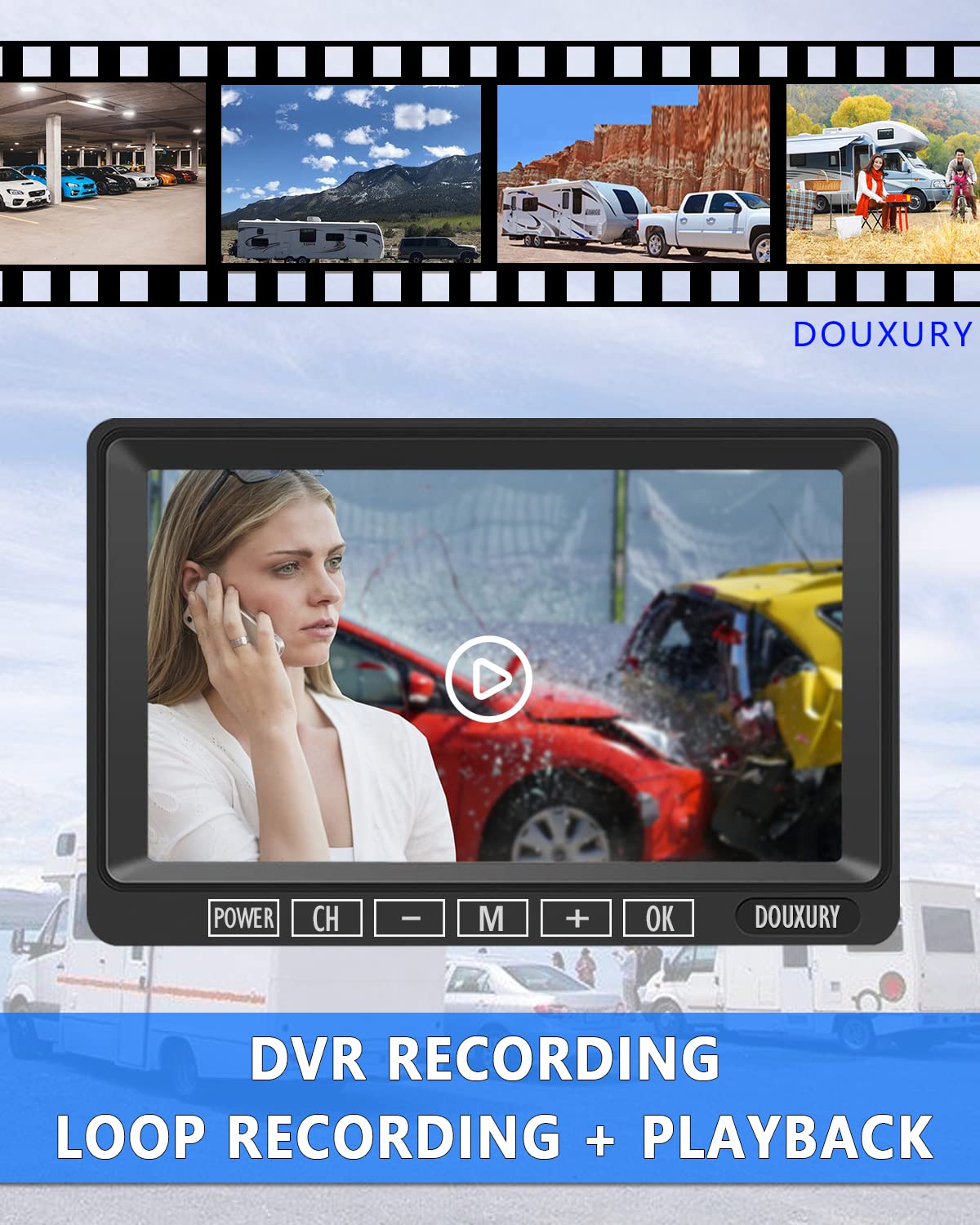 1080P Wireless Backup Camera System with 7'' Monitor IP69K Waterproof B60968