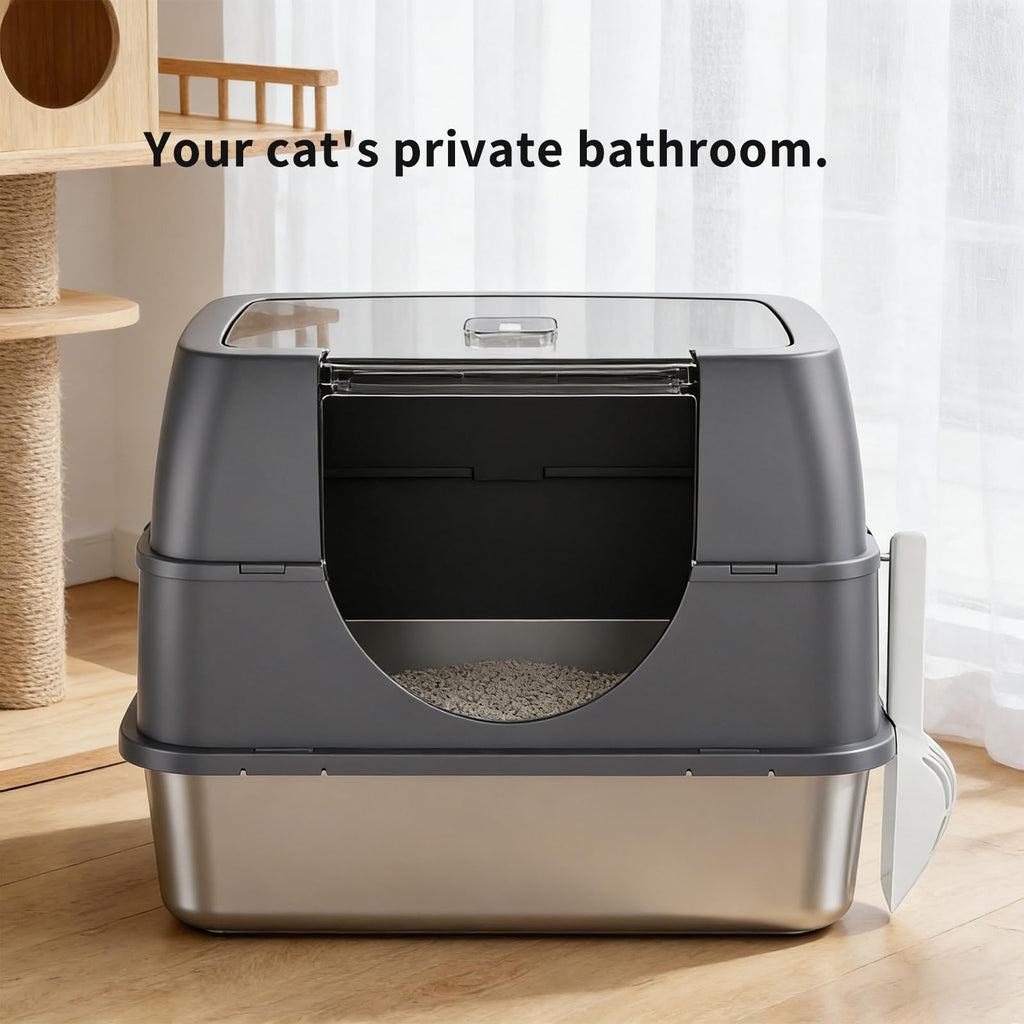 Enclosed Cat Litter Box with Stainless Steel Litter Tray B463