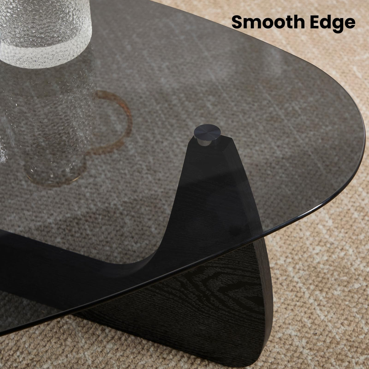 Modern Triangle Glass Coffee Table with Wood Base L312718
