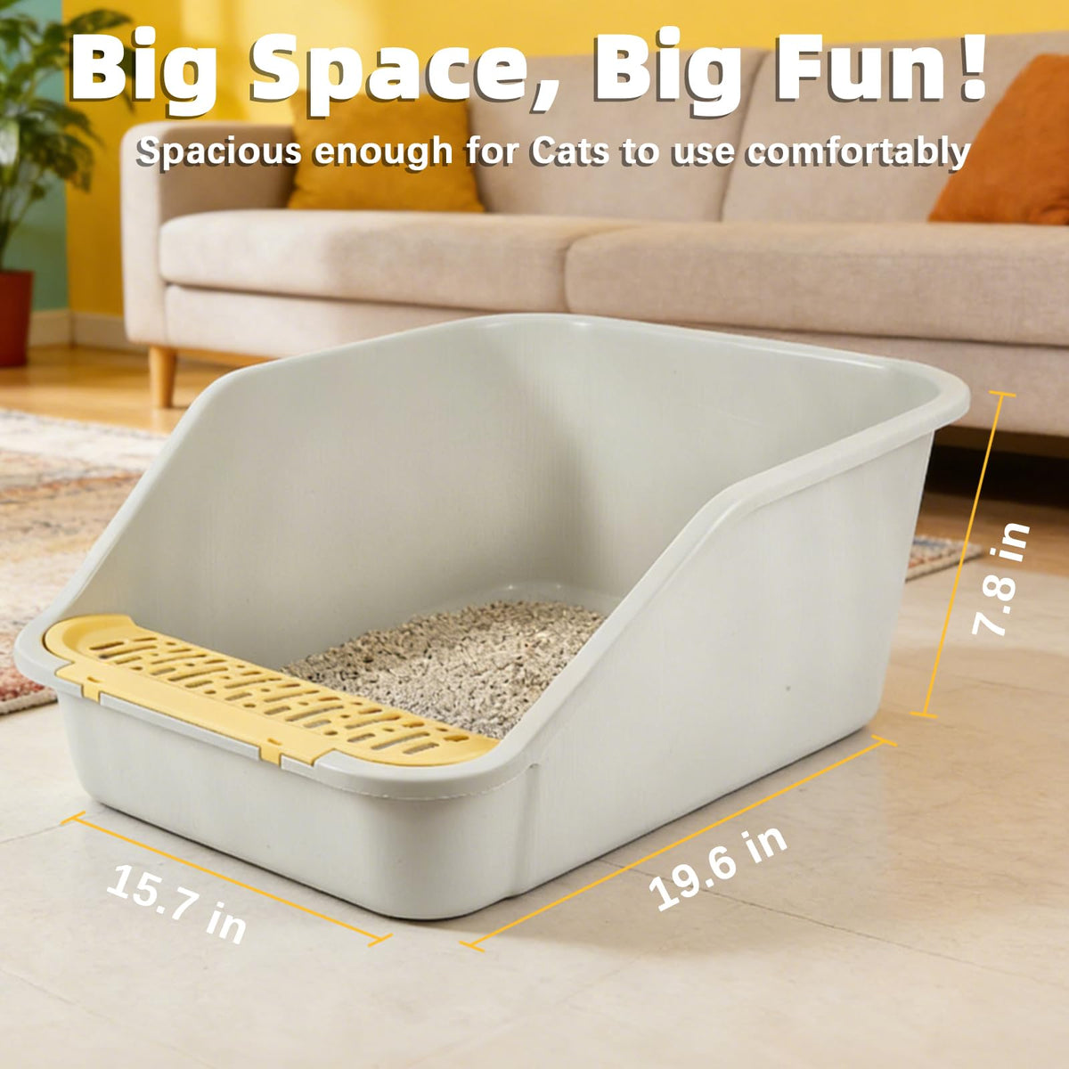 High Sides Open Top Cat Litter Box with Low Entry W29923