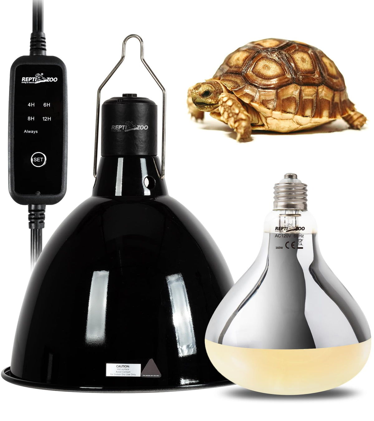 160W Reptile Heat Lamp UVA UVB Bulbs with 8.5 Inch Light Fixture X77561