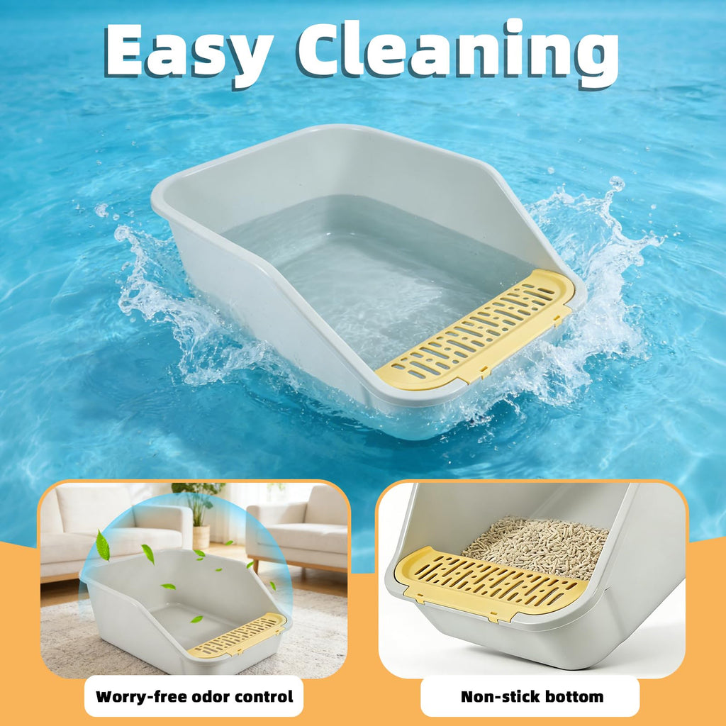 High Sides Open Top Cat Litter Box with Low Entry W29923