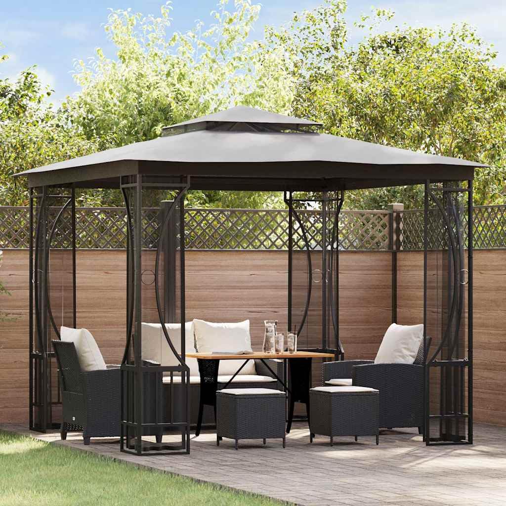 Anthracite Steel Frame 9.8'x9.8'x8.7' UV-Protective Polyester Gazebo O5245