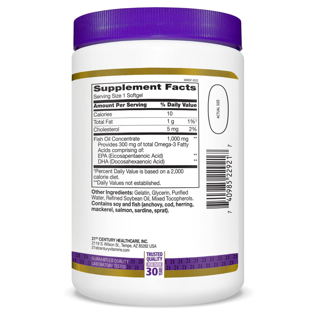 Fish Oil 1000mg Omega-3 Softgels 300 Count V99256
