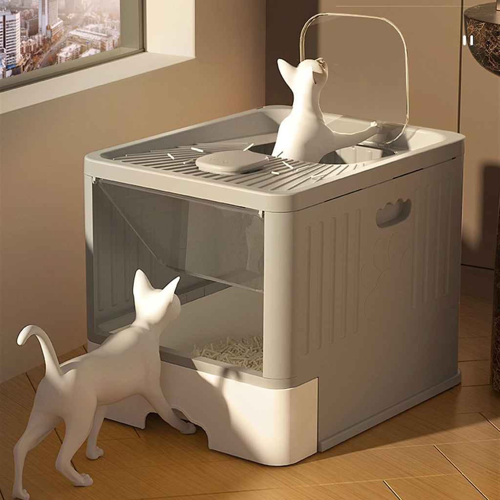 Large Top Entry Anti-Splashing Enclosed Plastic Cat Litter Box with Lid and Litter Scoop B1454