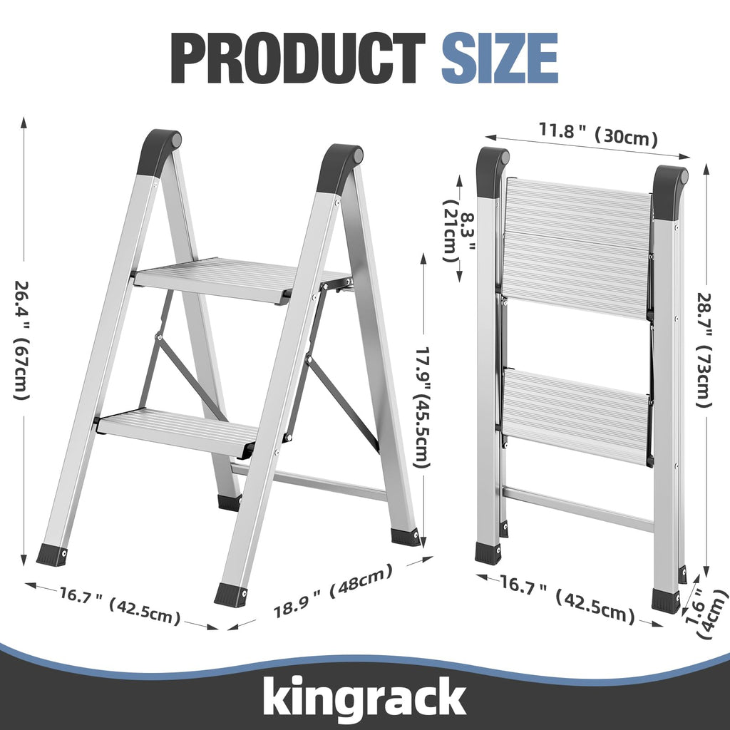 2 Step Aluminum Foldable Step Ladders 330lb Silver T185800