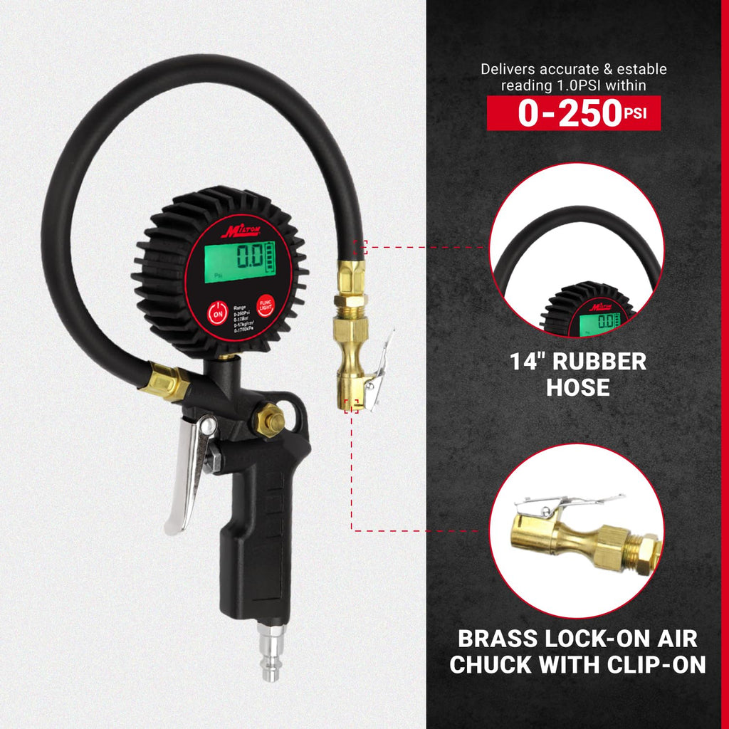 Digital Tire Inflator with Pressure Gauge and 14” Rubber Air Hose A10618