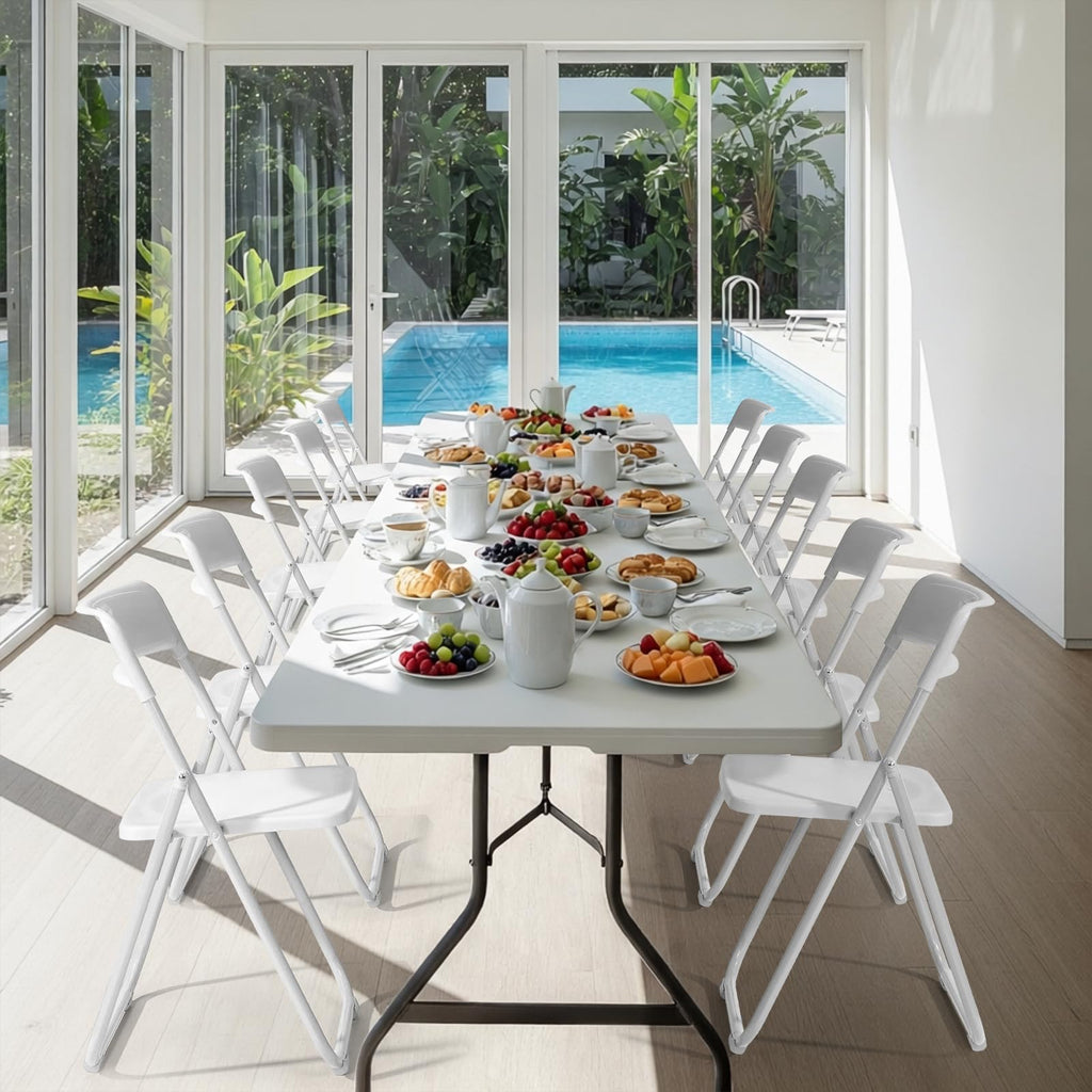White Plastic Folding Chairs, 10 Pack Steel Frame T788