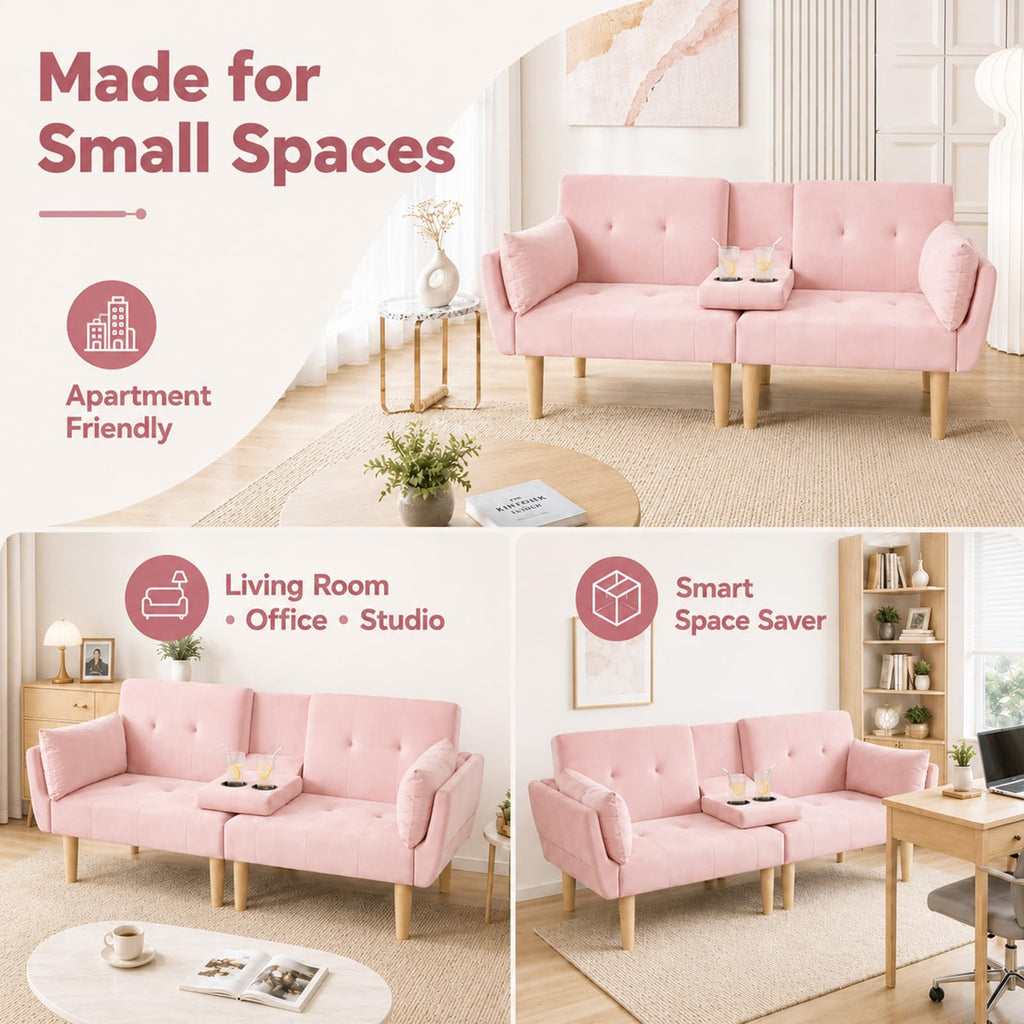Light Pink Velvet Futon Sofa Bed V860896