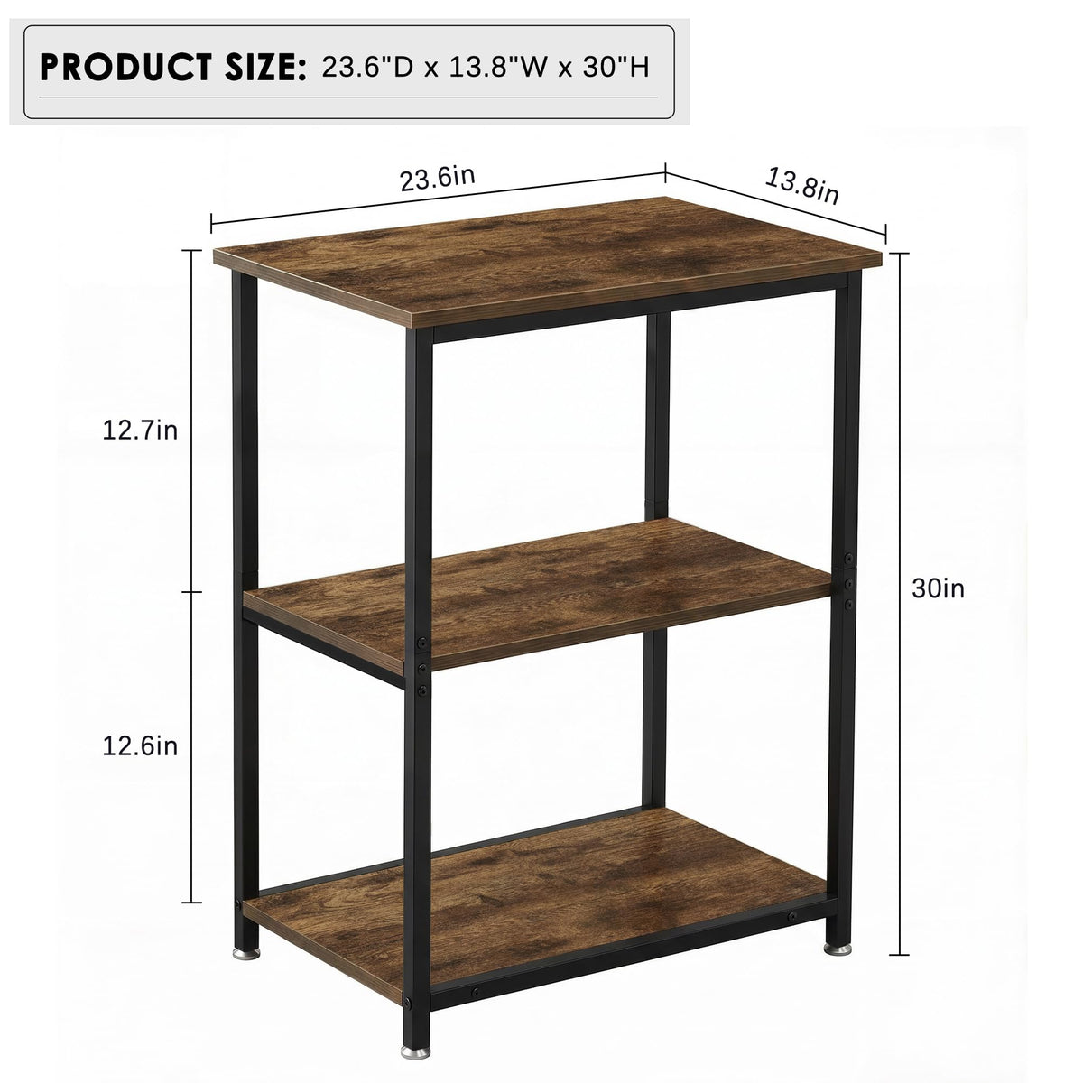 Tall End Side Table with 3-Tier Storage Shelf X5698