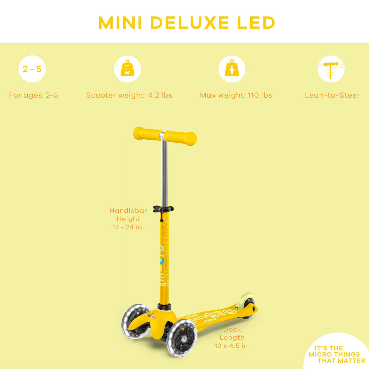 LED Scooter 3 Wheels Adjustable Handlebar Non-Slip M48872