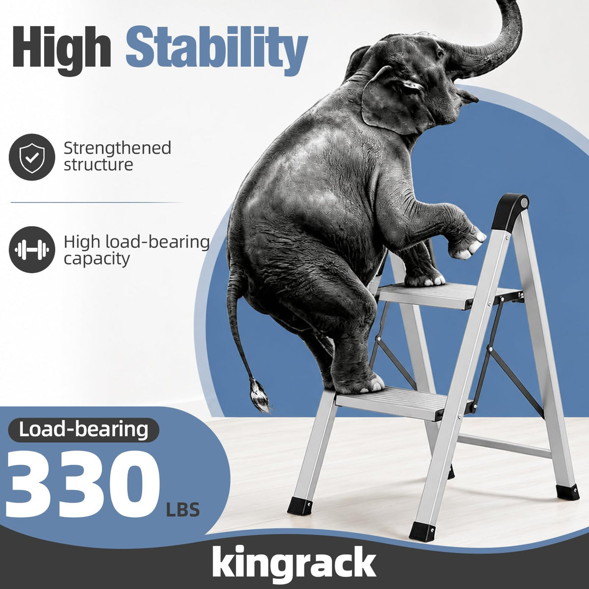 2 Step Aluminum Foldable Step Ladders 330lb Silver T185800