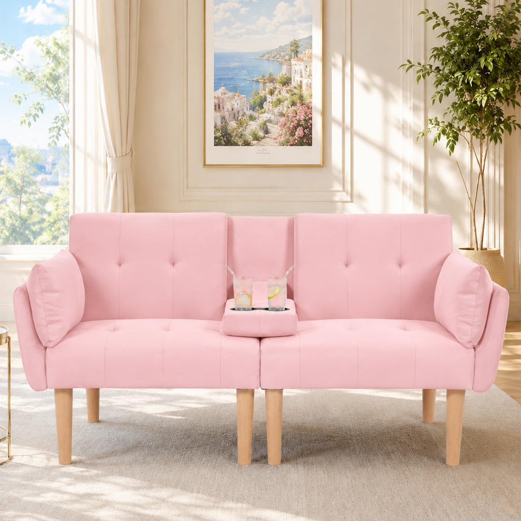 Light Pink Velvet Futon Sofa Bed V860896