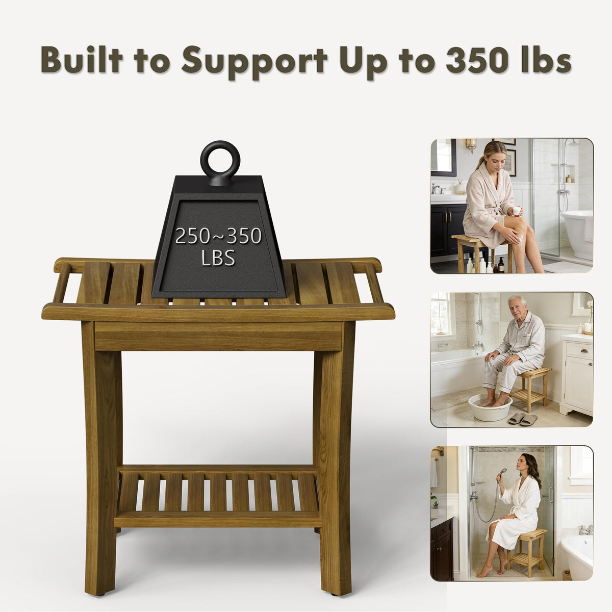 Teak Wood Shower Bench with Shelf & Arms P506064