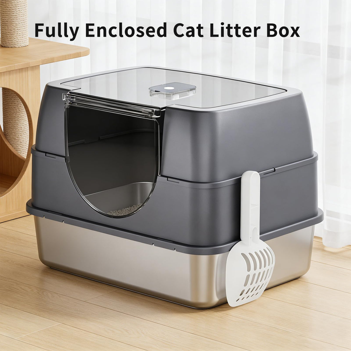 Enclosed Cat Litter Box with Stainless Steel Litter Tray B463