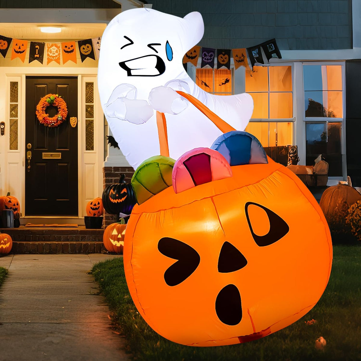5 FT Halloween Inflatable Ghost with Build-in LEDs A14670