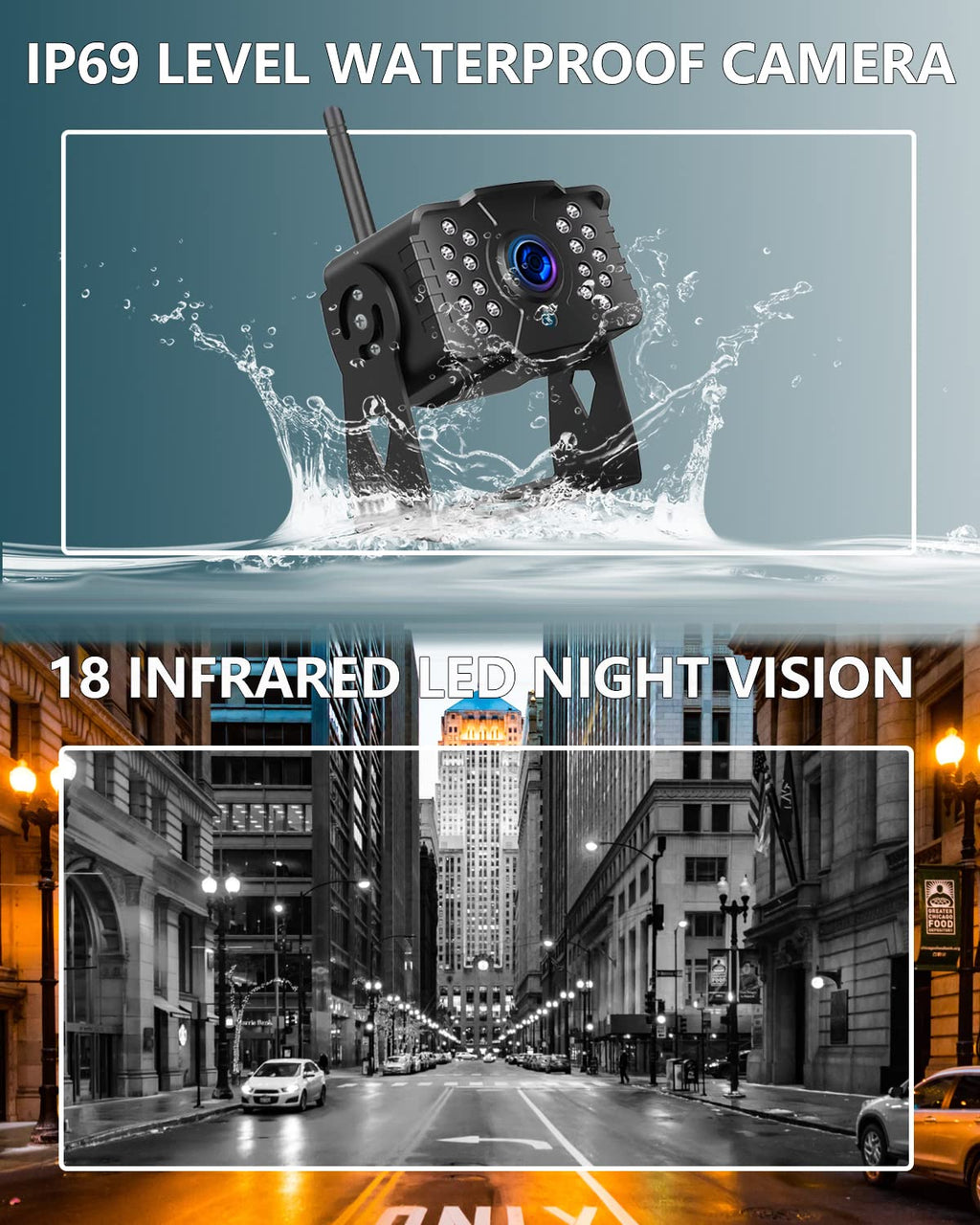 1080P Wireless Backup Camera System with 7'' Monitor IP69K Waterproof B60968