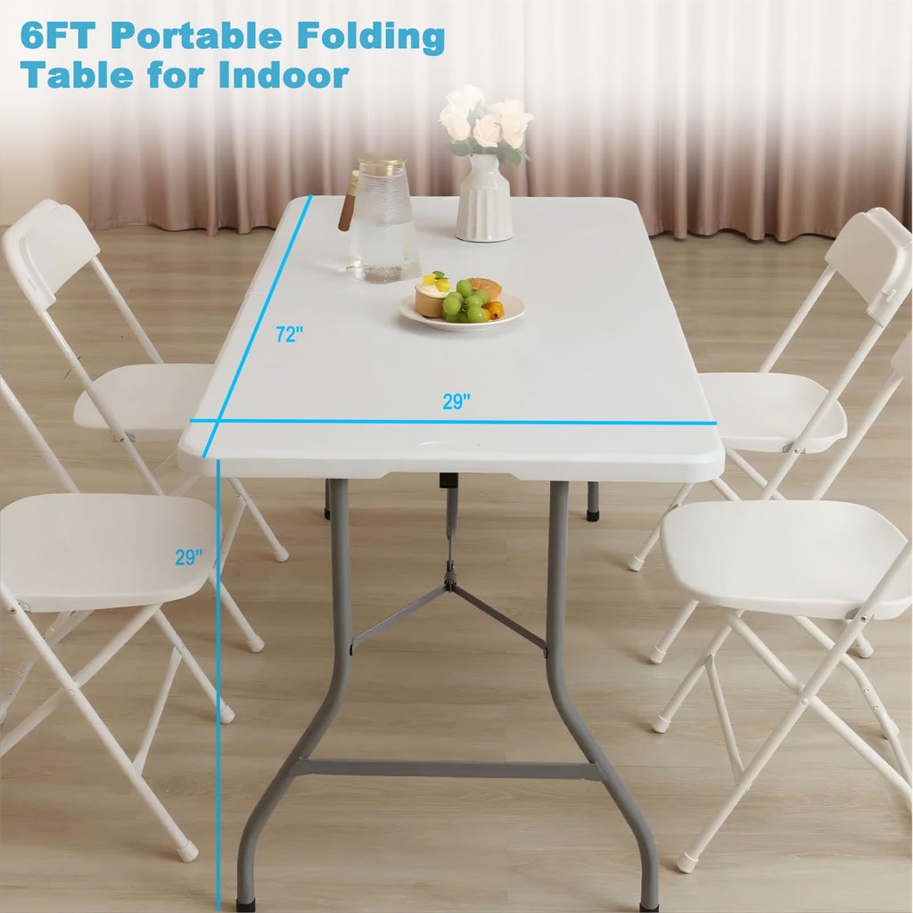 6FT White Portable Plastic Folding Table N7029