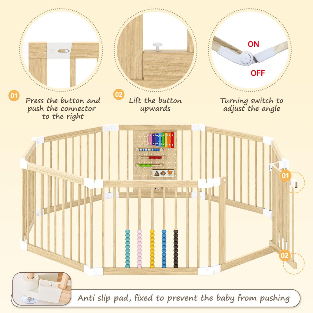 Foldable Wooden Baby Playpen with Locking Gate M38547