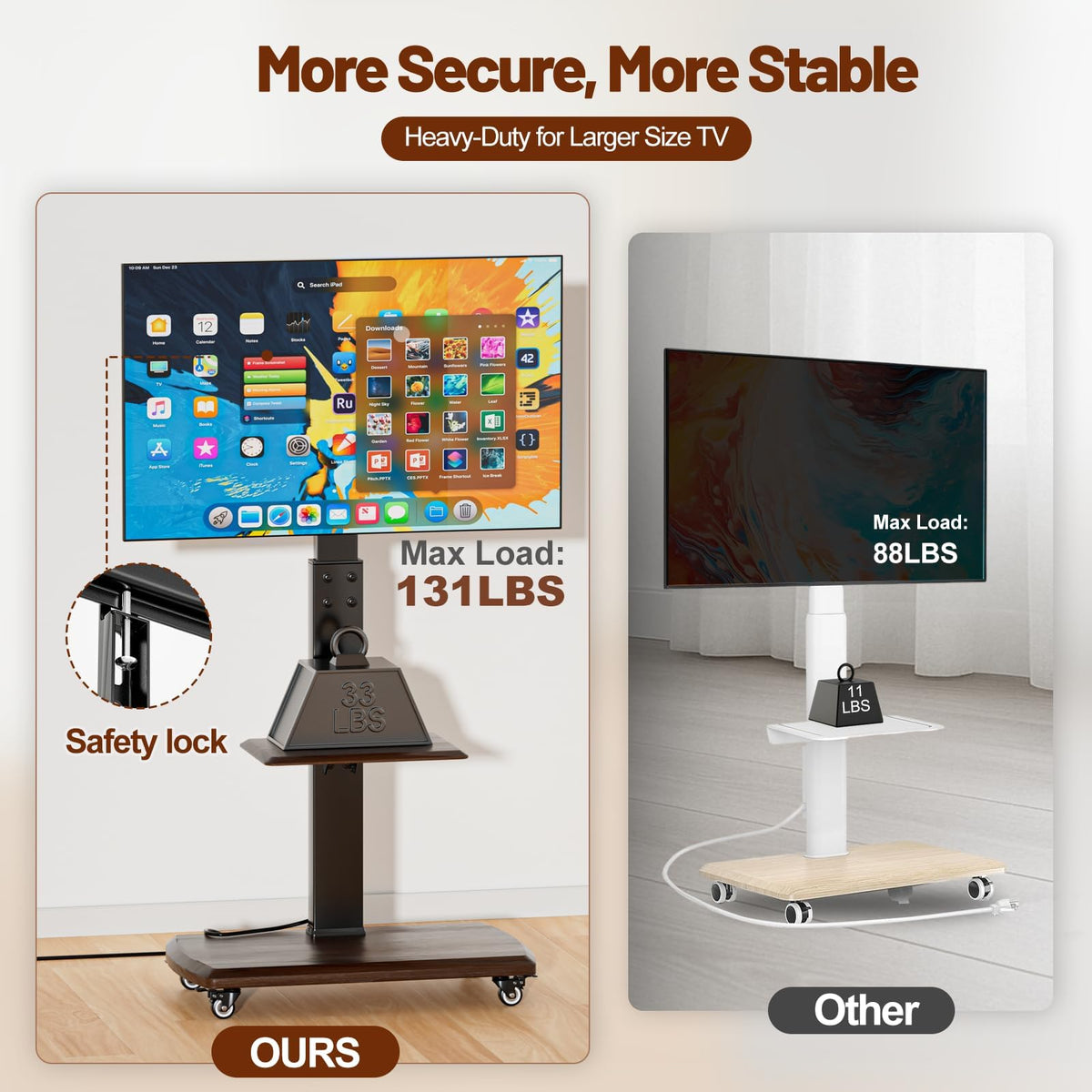 Rolling TV Stand with Power Outlet for 32 to 80 inch TVs J752858