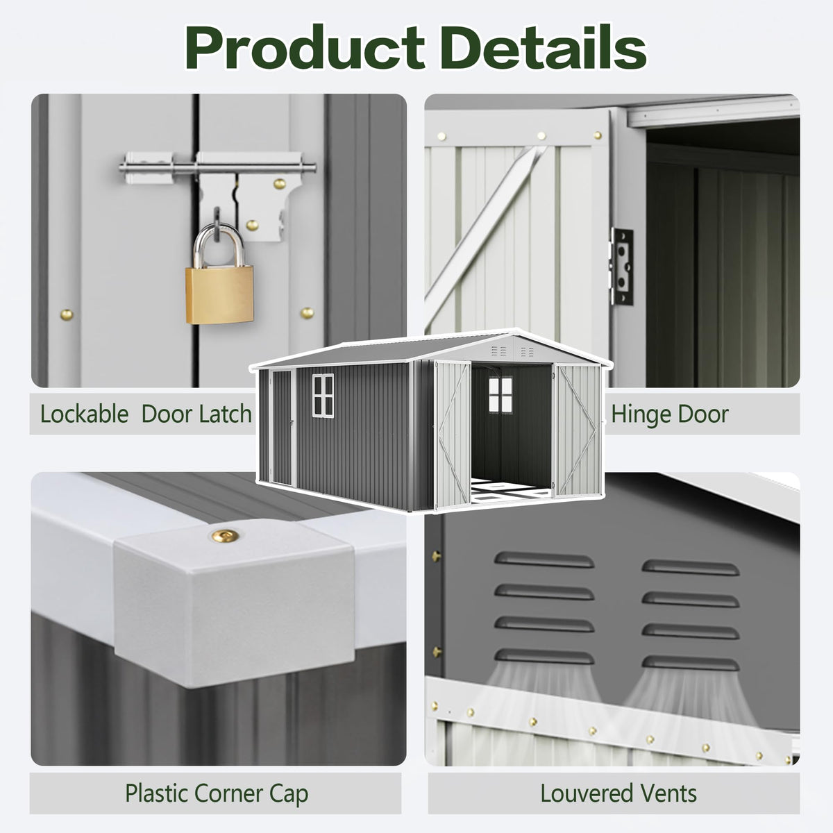 10x14 FT Metal Outdoor Storage Shed with Floor and 2 Windows S604897