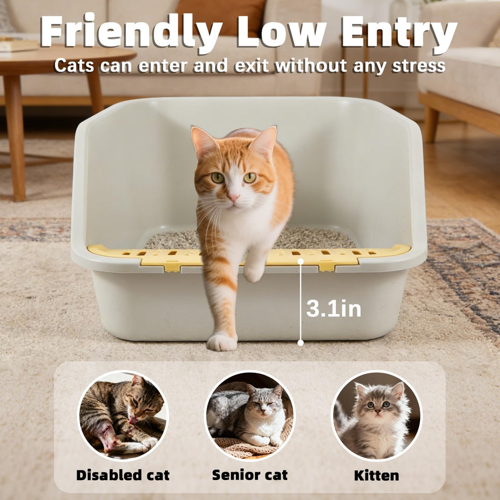 High Sides Open Top Cat Litter Box with Low Entry W29923