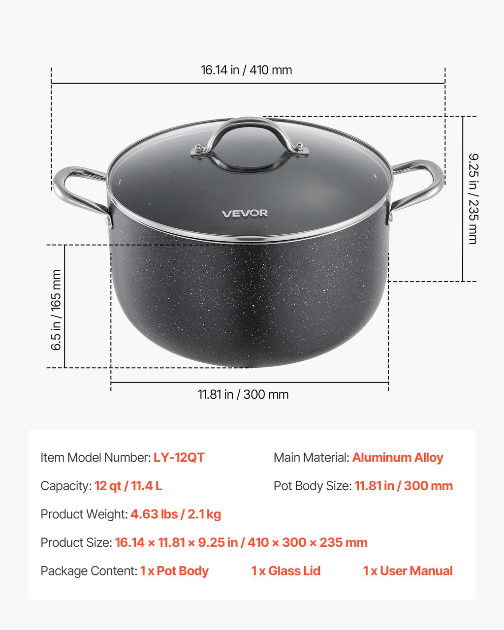 12-Quart Nonstick Ceramic Aluminum Stock Pot with Glass Lid F660088