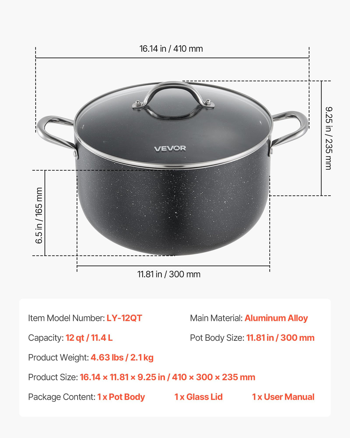 12-Quart Nonstick Ceramic Aluminum Stock Pot with Glass Lid F660088
