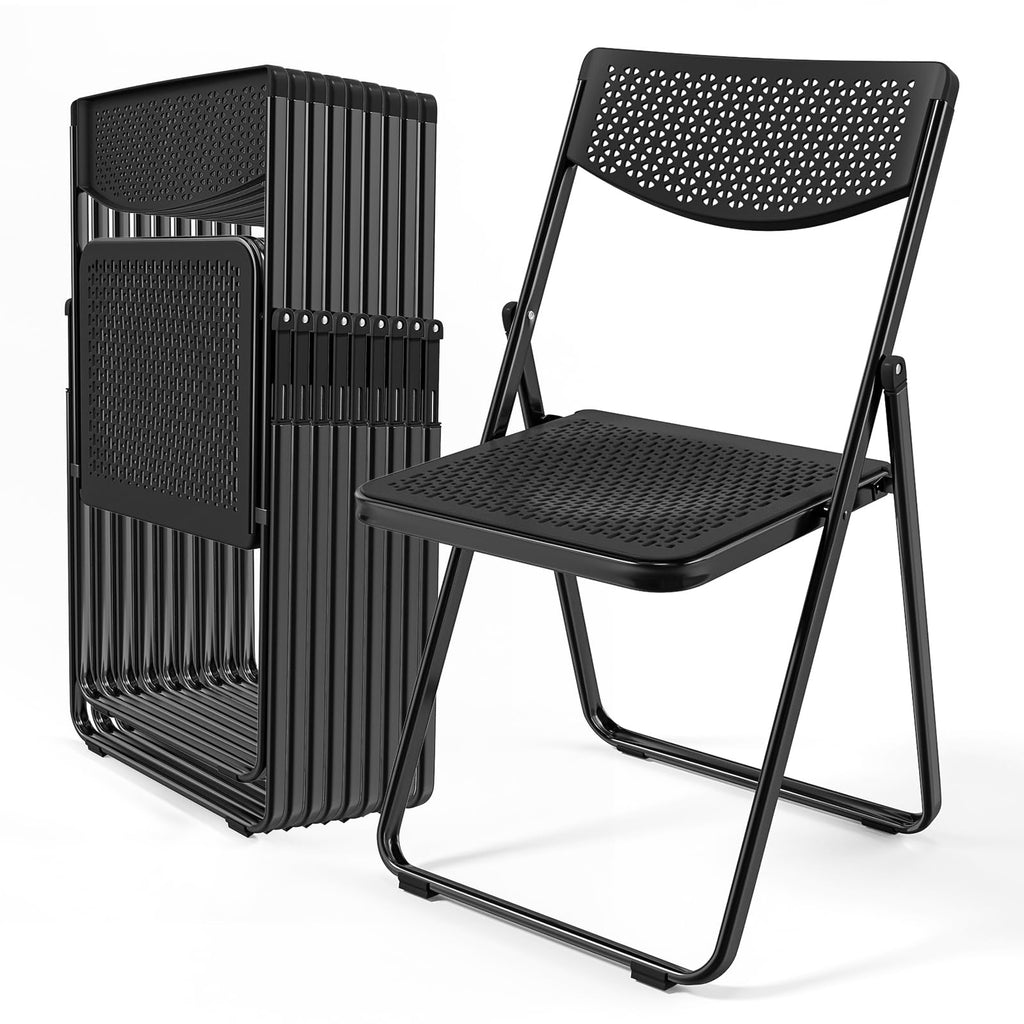 Black Plastic Folding Chairs with Mesh Seat, 10 Pack A1052