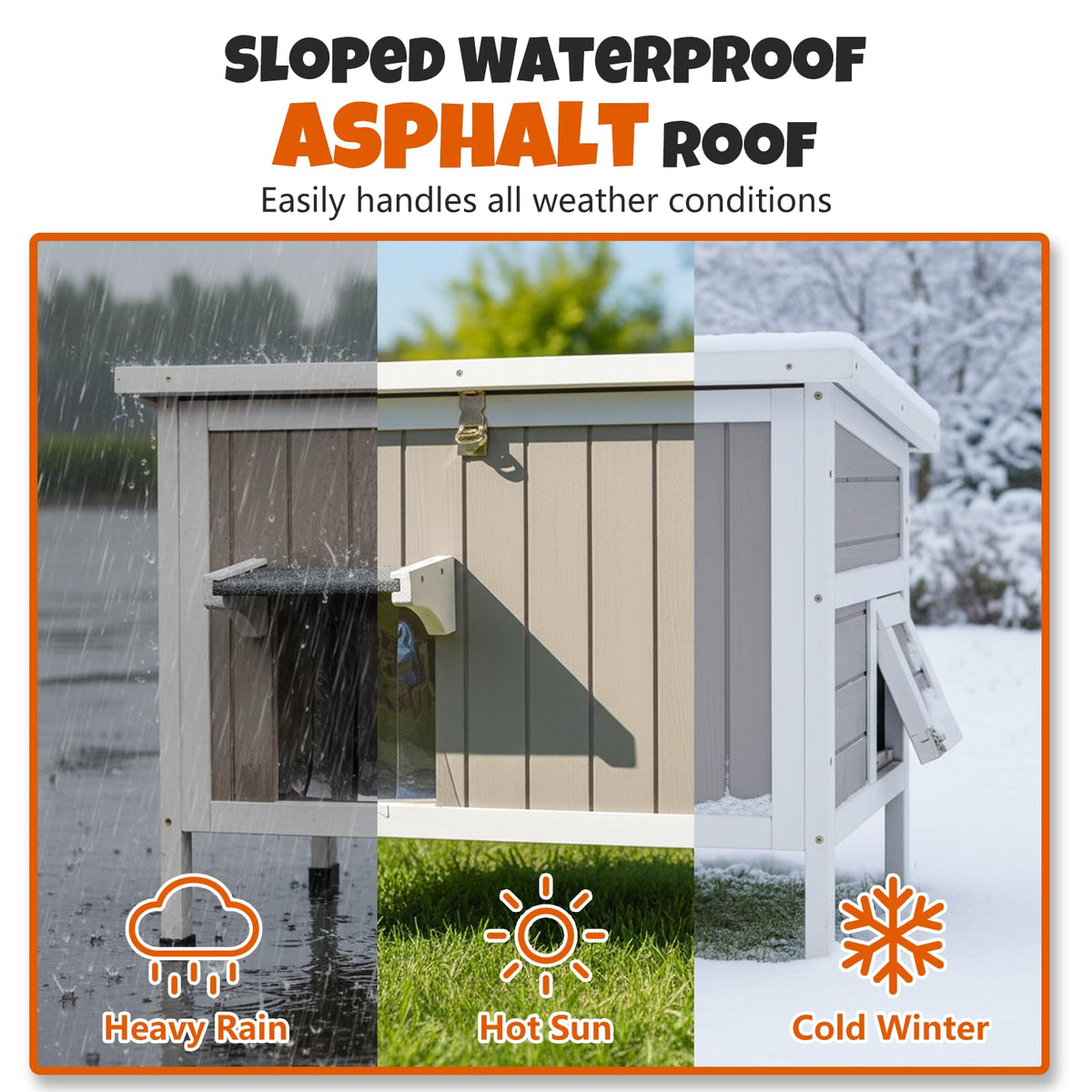 Weatherproof Wooden Outdoor Cat House with Escape Doors J2450