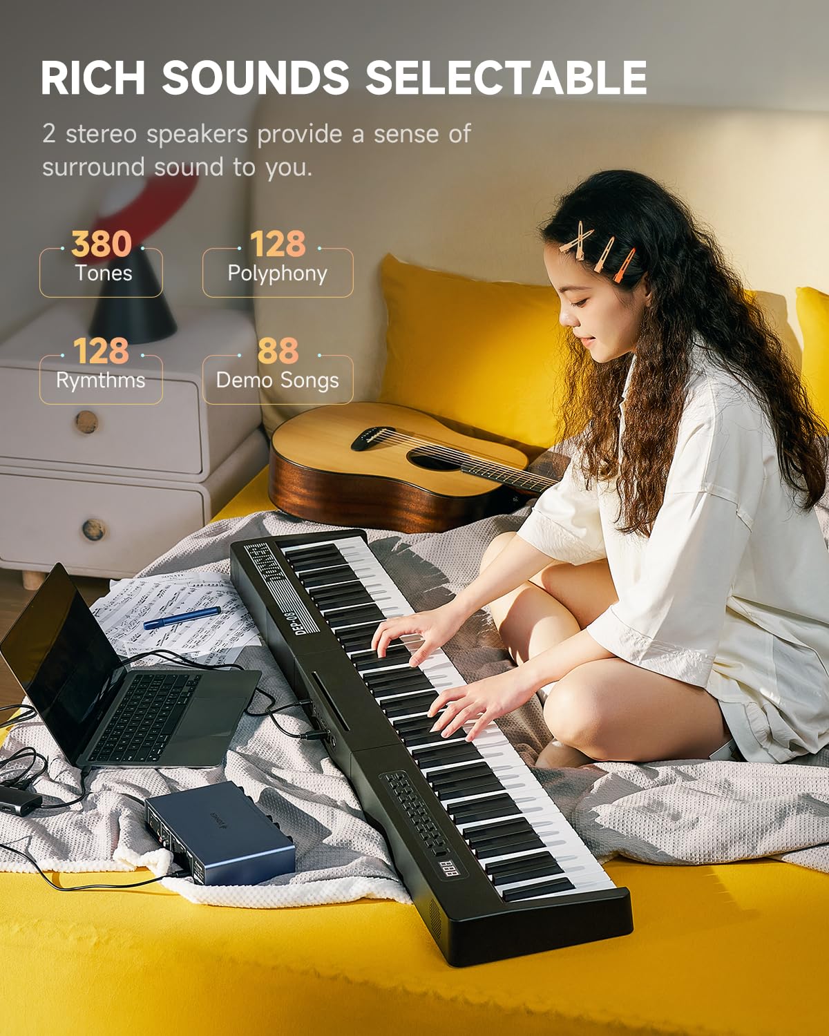 88 Keys Velocity-Sensitive Digital Piano with Stand and Triple Pedal P6649