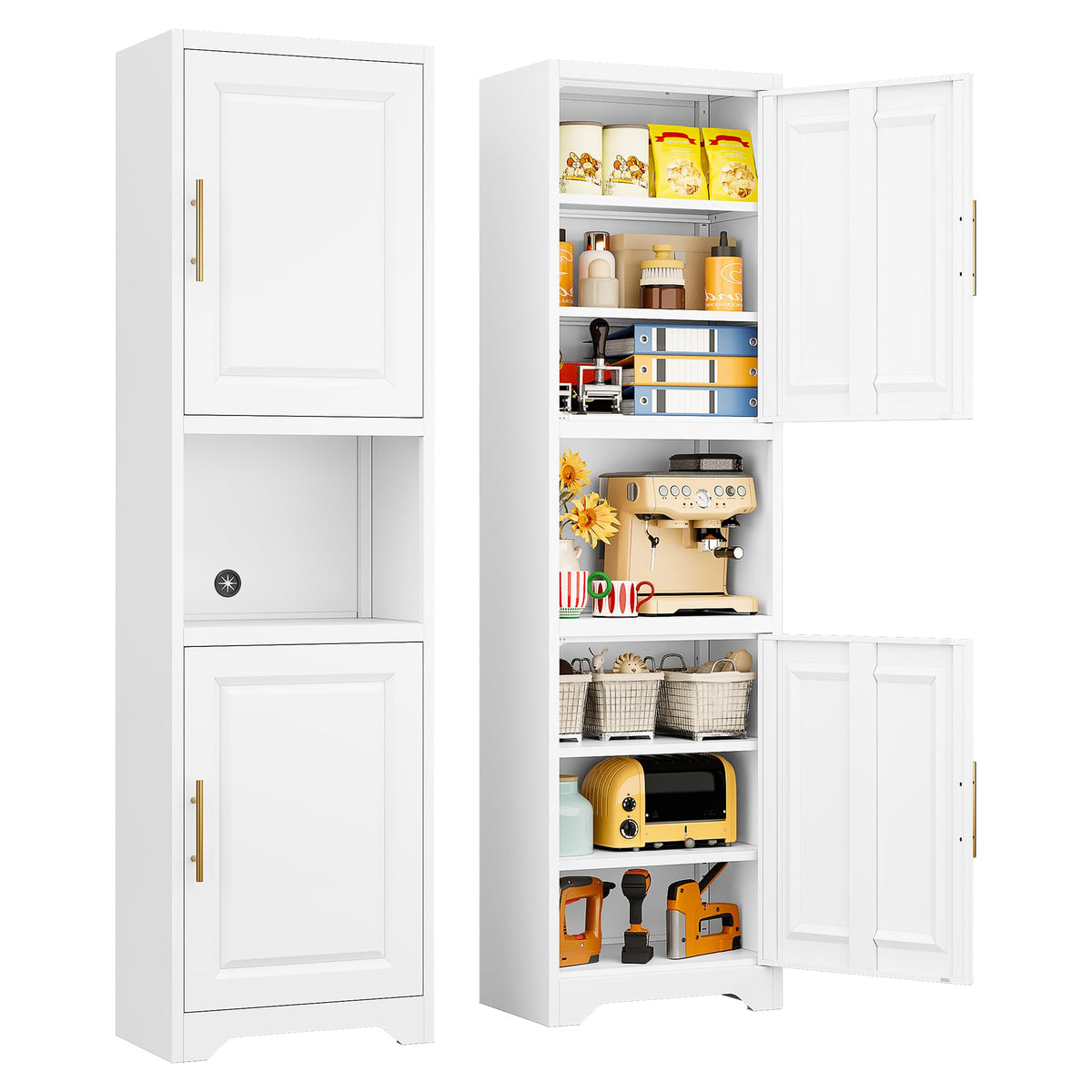 67" Tall Narrow White Metal Bathroom Storage Cabinet S40579