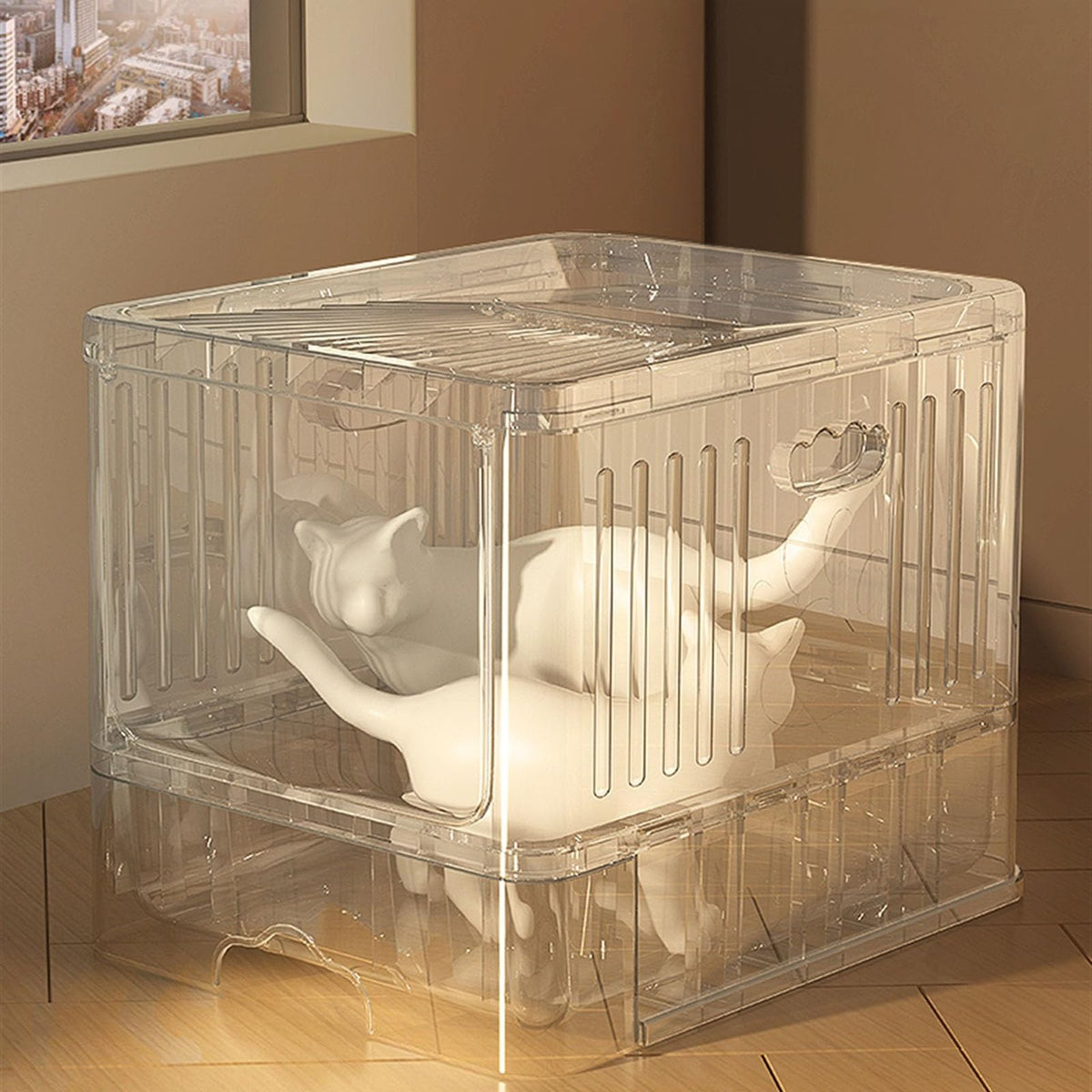 Large Top Entry Anti-Splashing Enclosed Plastic Cat Litter Box with Lid and Litter Scoop B1454
