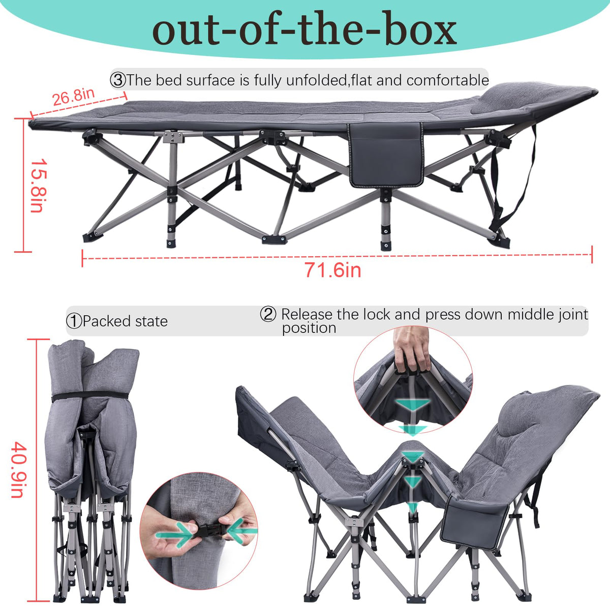 Folding Camping Cot with Carry Bag B2589