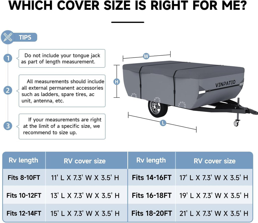 Waterproof Anti-UV Pop Up Camper Cover Fits 14'-16' Trailers W905375