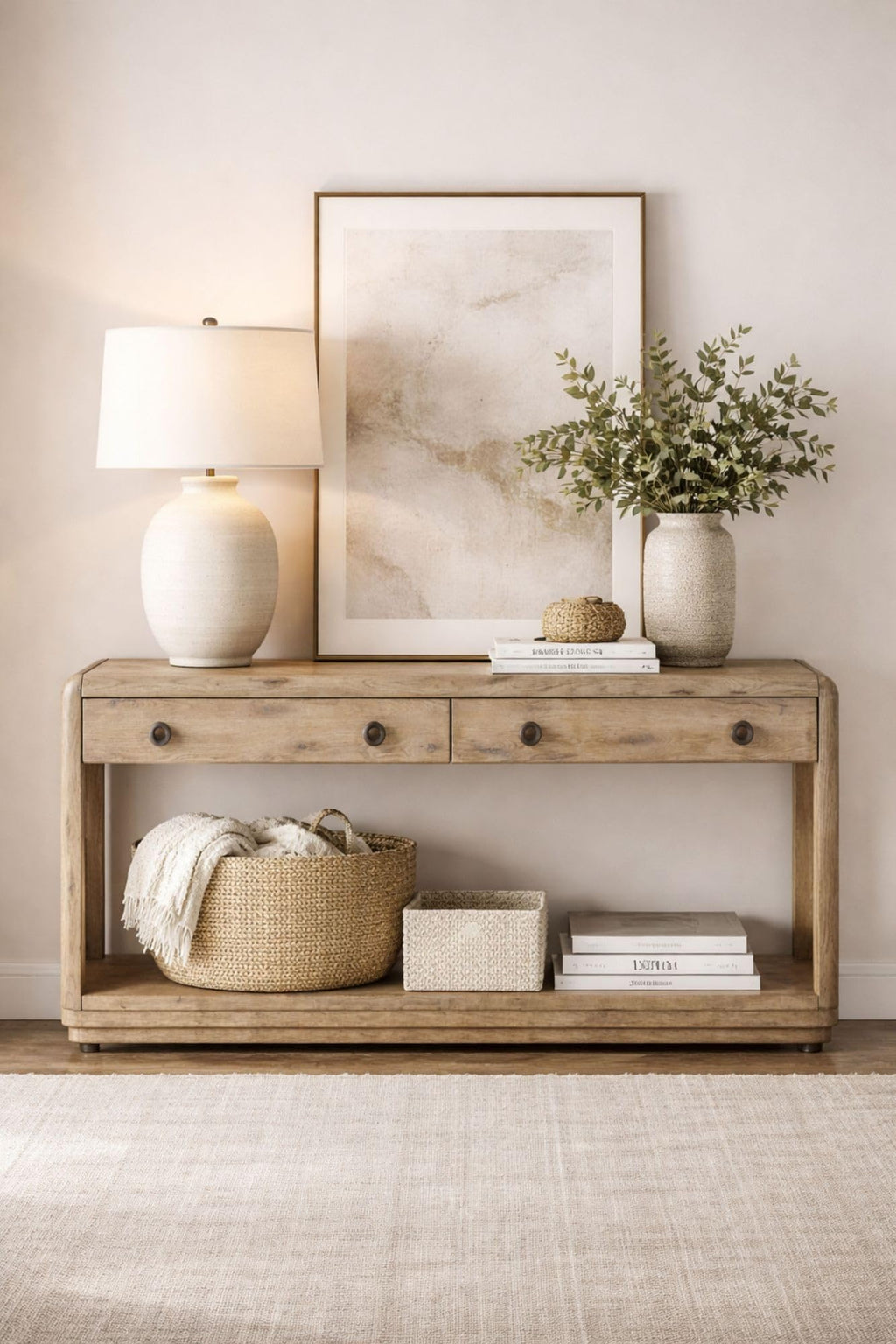 Oak Console Table with Drawers and Storage H966