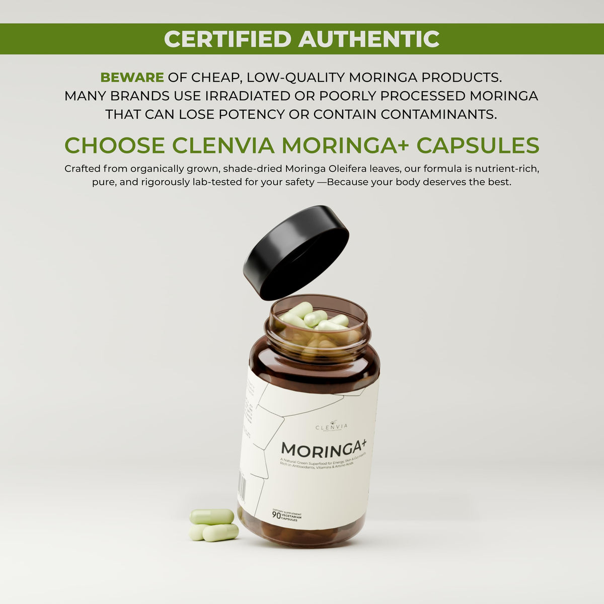 90 Capsules 1000mg Organic Moringa Leaf Powder Capsules Q313320