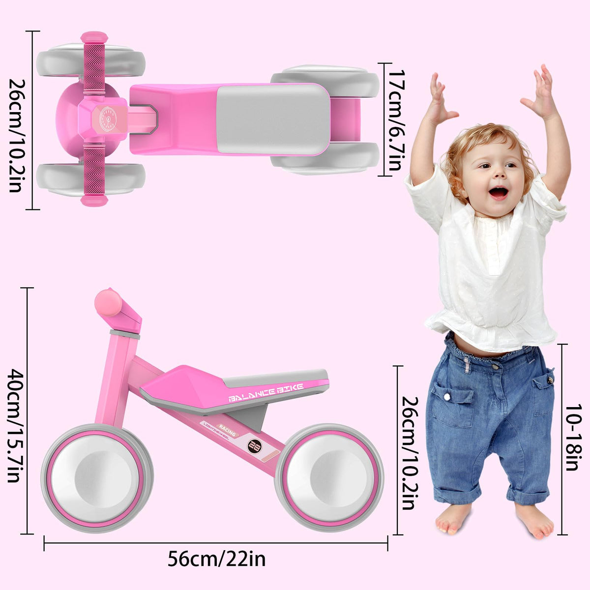 Baby Balance Bike with Adjustable Soft Seat, 4 Silent Wheels V47939
