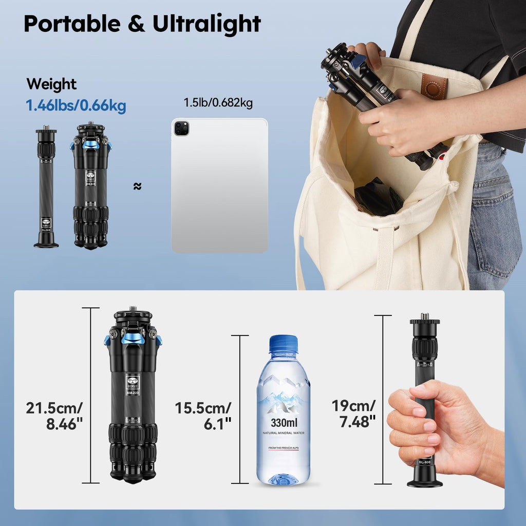 Lightweight Carbon Fiber Mini Travel Tripod K528