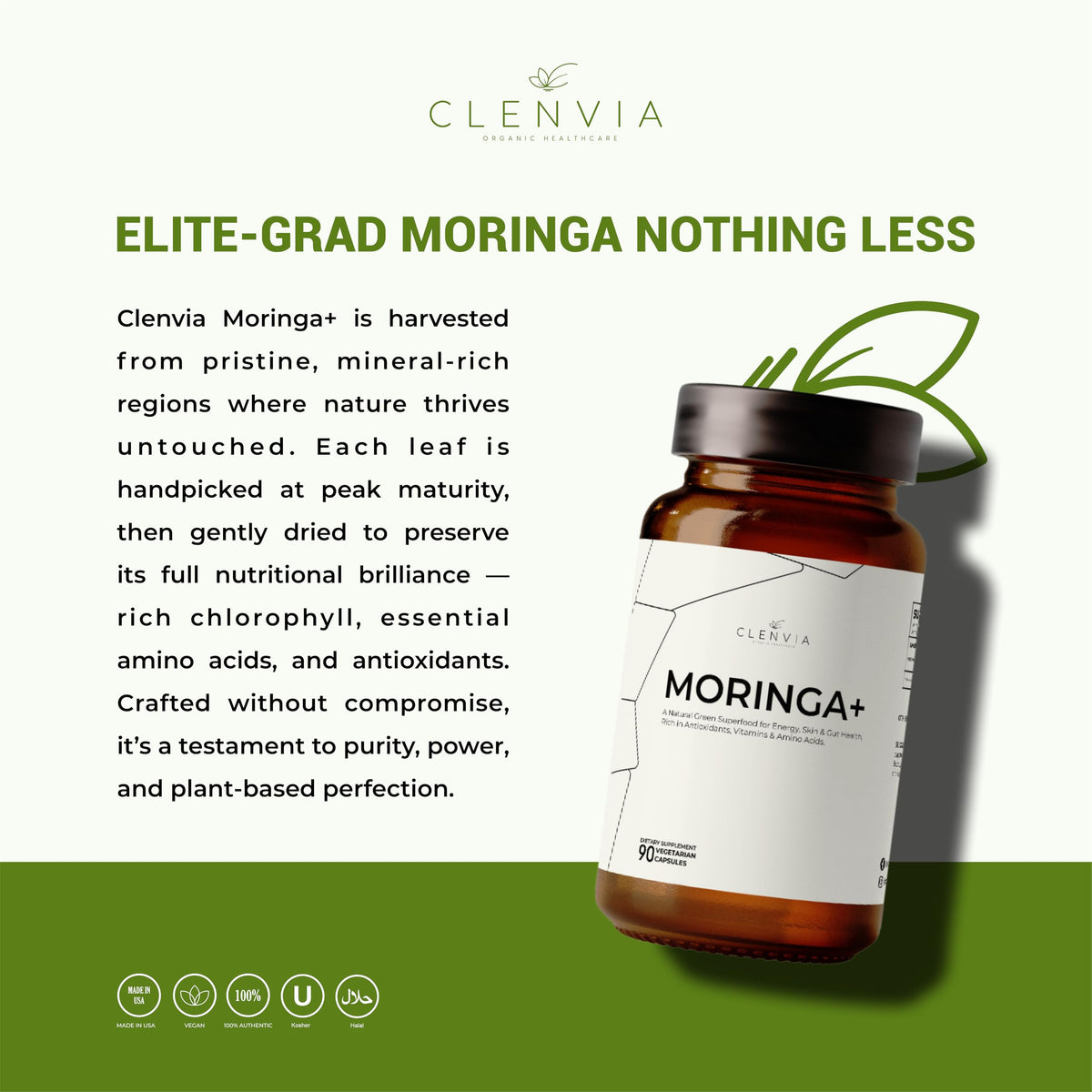 90 Capsules 1000mg Organic Moringa Leaf Powder Capsules Q313320